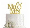 Zlatý akrylový zápich na svadobnú tortu Mr. & Mrs.