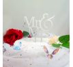 Strieborný akrylový zápich na svadobnú tortu Mr. & Mrs.