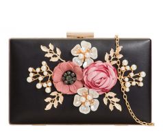 Spoločenská kabelka s kvetmi čierna