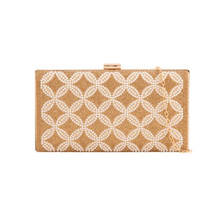 Spoločenská kabelka clutch s perličkami zlatá