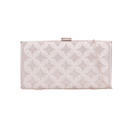 Spoločenská kabelka clutch s perličkami strieborná