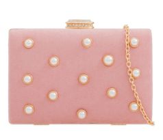 Spoločenská kabelka clutch s perličkami ružová