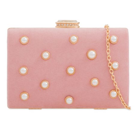 Spoločenská kabelka clutch s perličkami ružová