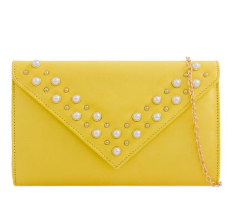 Spoločenská kabelka s perličkami žltá