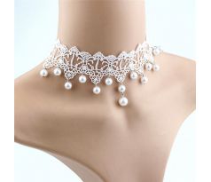 Biely čipkovaný náhrdelník pre nevestu