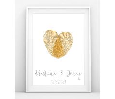Svadobný obraz na odtlačky zlaté srdce 30x40 cm 1