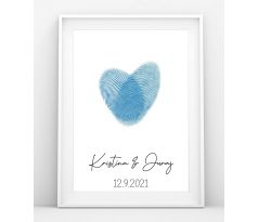Svadobný obraz na odtlačky modré srdce 30x40 cm