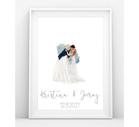 Svadobný obraz na odtlačky ženích a nevesta bozk 30x40 cm