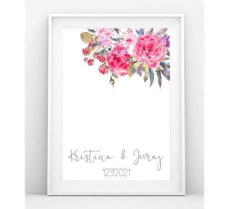 Svadobný obraz na odtlačky ružové kvety 30x40 cm