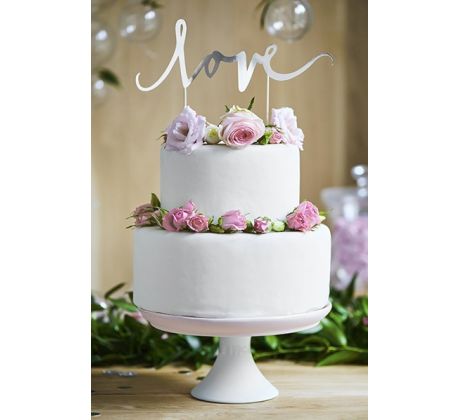 Zápich na svadobnú tortu Love strieborný 1