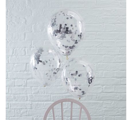 Balóny so striebornými konfetami 5 ks