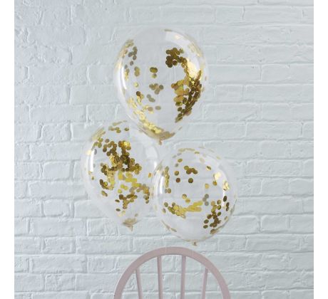 Balóny so zlatými konfetami 5 ks