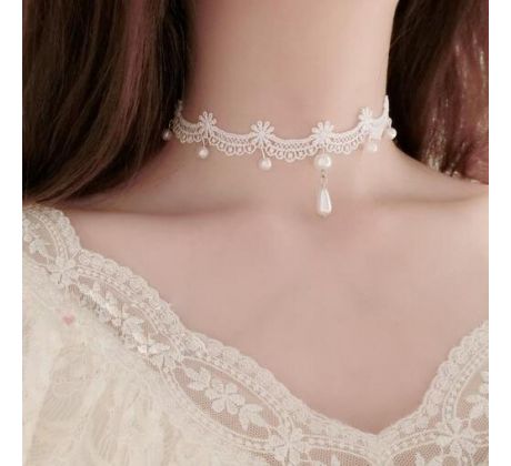 Biely čipkovaný náhrdelník pre nevestu 4
