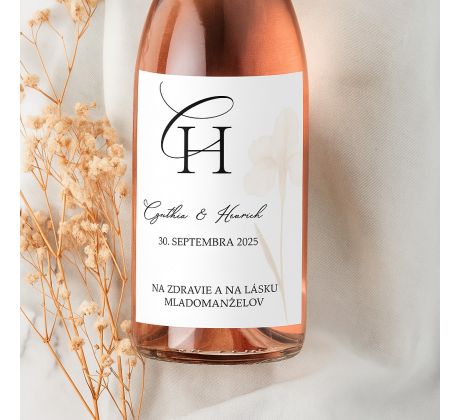 Svadobné etikety na fľaše Biely kvet