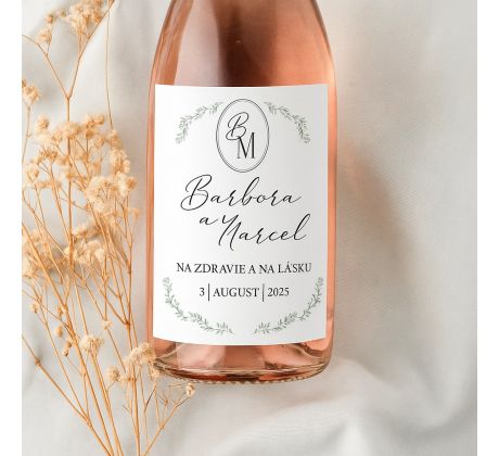 Svadobné etikety na fľaše Zelené lístky