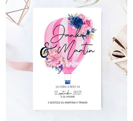 Svadobné oznámenie Balón s kvetmi