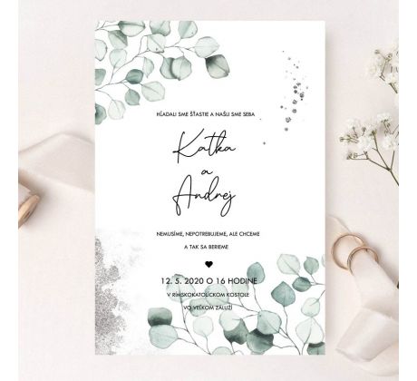 Svadobné oznámenie Eukalyptová vetvička
