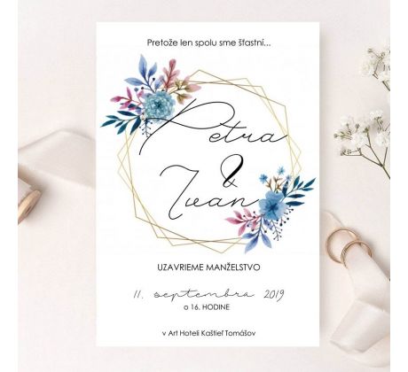 Svadobné oznámenie Hexagon kvety 3
