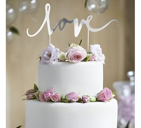 Zápich na svadobnú tortu Love strieborný 1