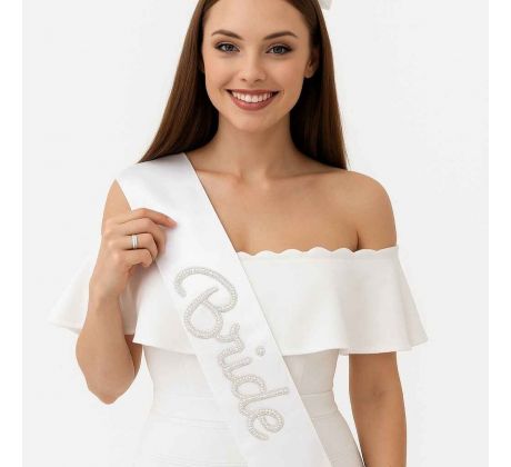 Šerpa pre nevestu s perličkovým nápisom Bride