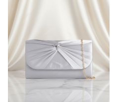 Spoločenská kabelka saténová s uzlom strieborná