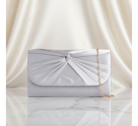Spoločenská kabelka saténová s uzlom strieborná