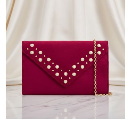 Spoločenská kabelka s perličkami burgundy