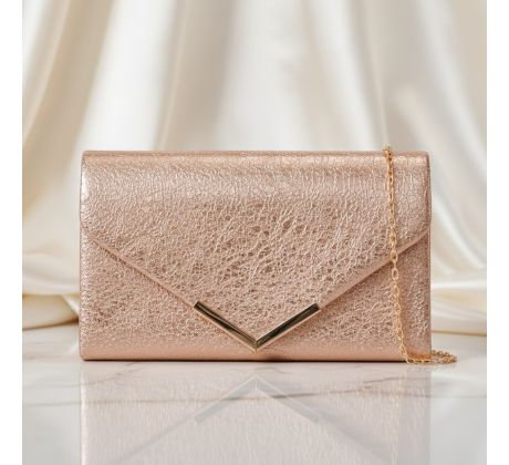 Spoločenská kabelka so zlatými doplnkami šampaň