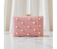 Spoločenská kabelka clutch s perličkami ružová