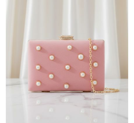 Spoločenská kabelka clutch s perličkami ružová
