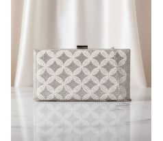 Spoločenská kabelka clutch s perličkami strieborná
