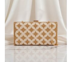 Spoločenská kabelka clutch s perličkami zlatá