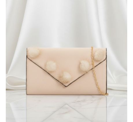 Spoločenská kabelka nude kožušinové guličky