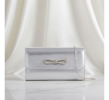 Spoločenská kabelka saténová s masľou strieborná 2 