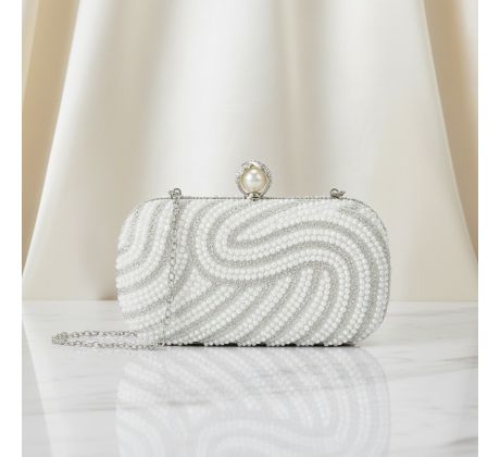 Spoločenská kabelka zdobená perličkami biela 1