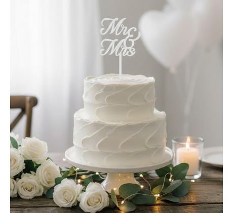 Akrylový zápich Mr. & Mrs. biely 1