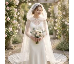 Dlhý tylový kabát s kapucňou perličkový