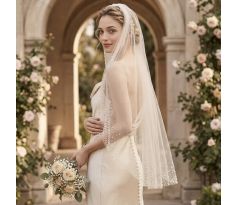 Krátky svadobný závoj s perličkami