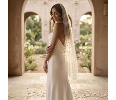 Svadobný závoj s perličkami - 120 cm biela farba