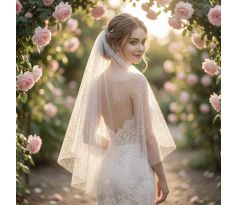 Krátky svadobný závoj trblietavý