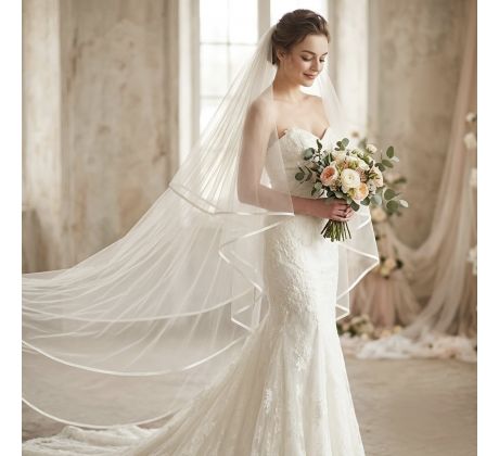 Svadobný závoj dvojvrstvový s lemom - 2 metre