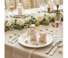 Darček pre svadobných hostí - sviečka macko vo vrecku