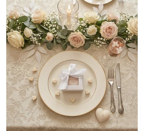 Darček pre svadobných hostí - sviečka srdce v krabičke