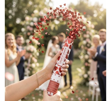 Vystreľovacie konfety srdiečka červené