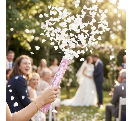 Vystreľovacie konfety srdiečka biele