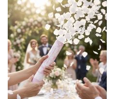 Vystreľovacie konfety lupene ruží biele