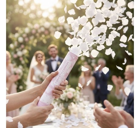 Vystreľovacie konfety lupene ruží biele